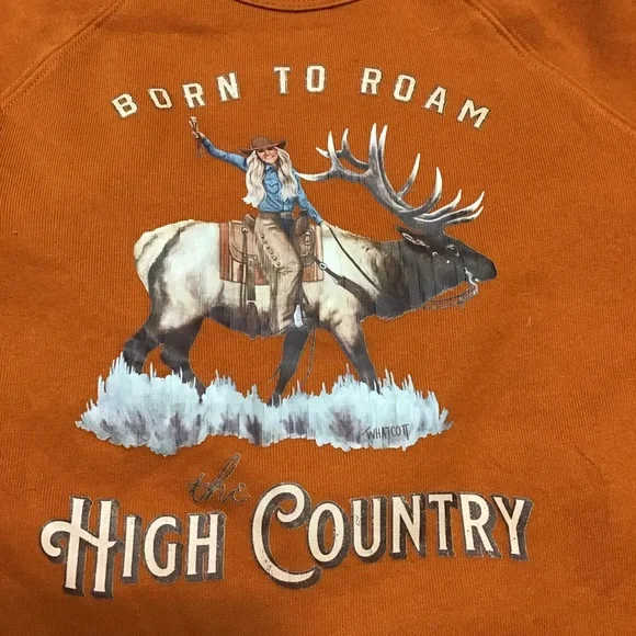 “Born to Roam" High Country Lifestyle Cowgirl Cute Cropped Sweatshirt Elk L - Picture 2 of 8